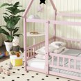 thumbnail image 4 of Jopath Full Size House Floor Wooden Bed with Roof Frame, Safety Guardrails for Boys Girls Pink, 4 of 9