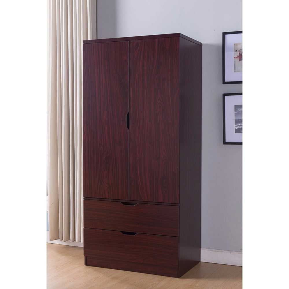 Sophisticated Two Door Wardrobe With Hanging Clothing Storage, Cherry