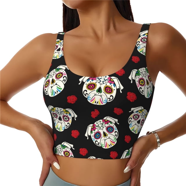 Fotbe PUG Sujetador Deportivo Largo sin Aros para Mujer con Almohadillas y Soporte Medio, Transpirable y Absorbente, Camiseta Tipo Chaleco o Tank Top-Medium