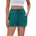 thumbnail image 2 of Soft Comfy Activewear Lounge Textured Shorts with Pockets and Drawstring for Women blue M, 2 of 9