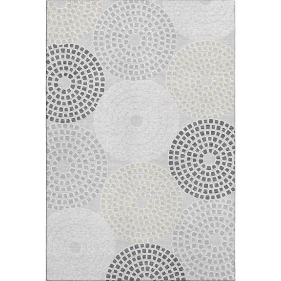 HomeRoots 670116 9 x 12 ft. Gray Charcoal & Silver Geometric Washable Machine Made Rectangle Area Rug with UV Protection