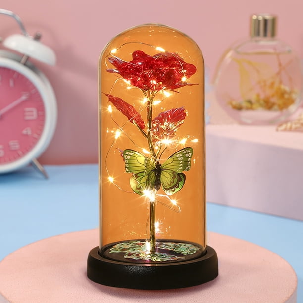 Rose Du Petit Prince Éternelle Sous Dôme En Verre Avec LED - Cadeau Romantique Saint Valentin (Rouge