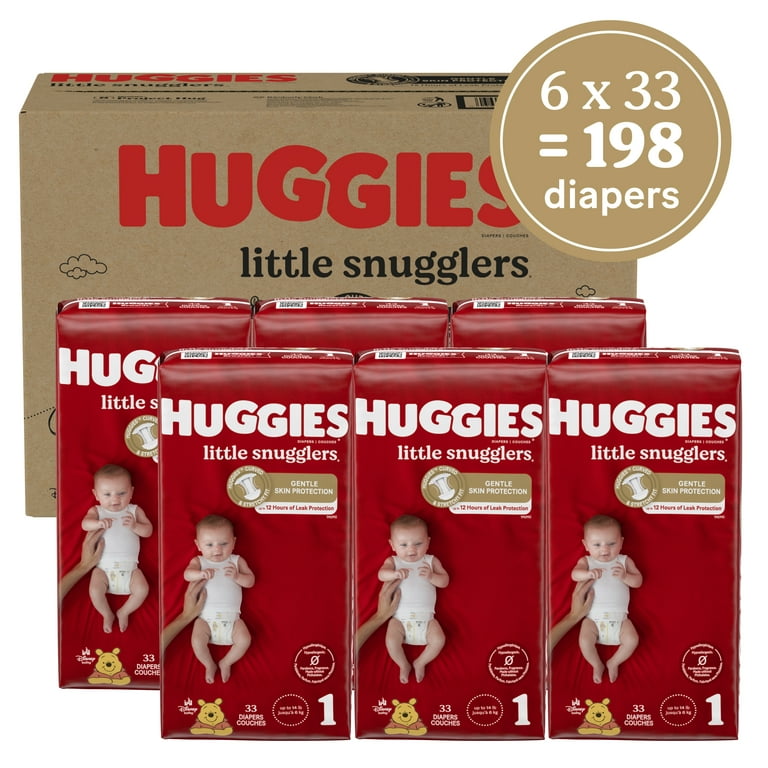Huggies Size 1 Diapers, Little Snugglers Diapers, Size 1 (8-14 lbs), 198 Ct  (6 packs of 33), Newborn