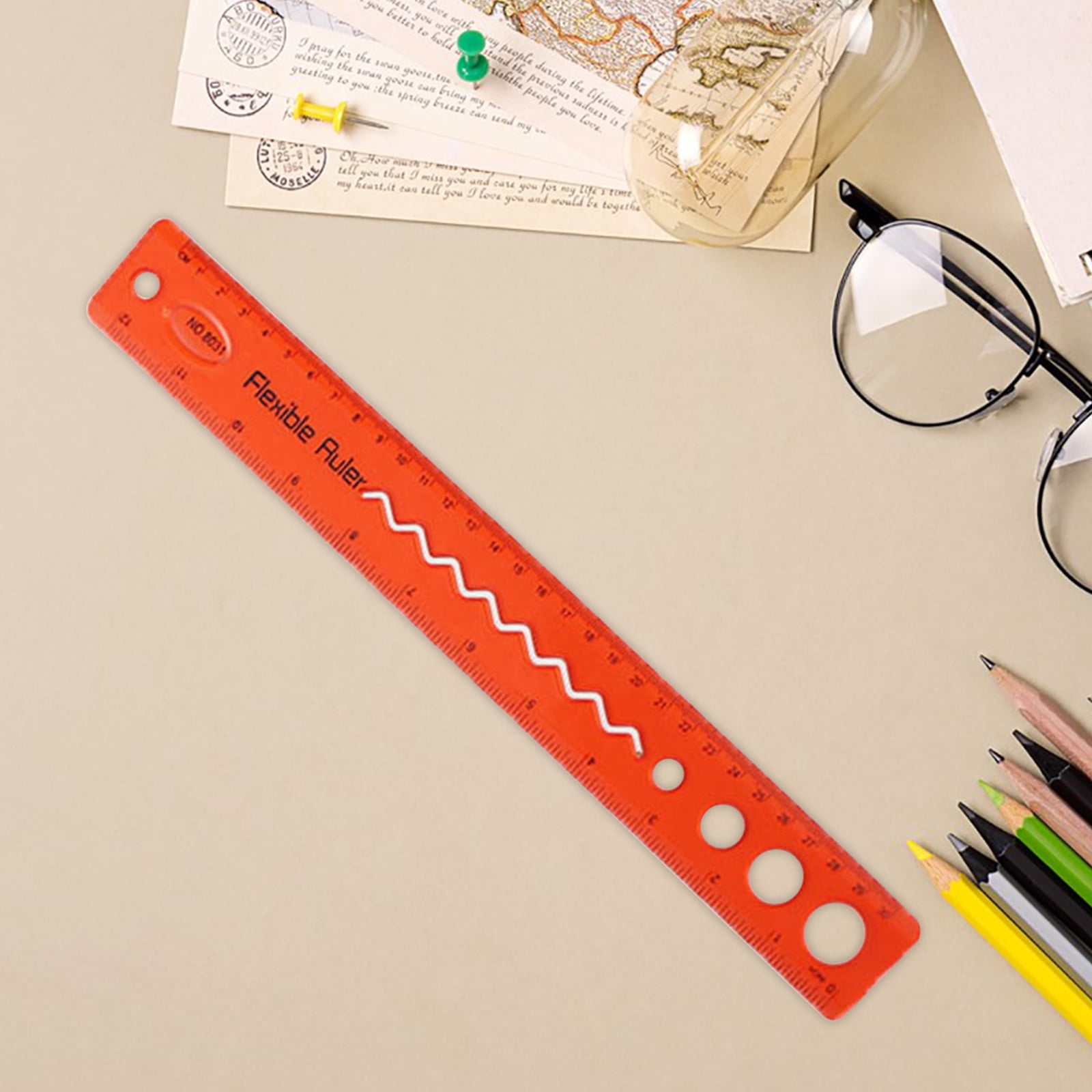 Yhmxh Flexible Ruler, 12 Inch Rubber Plastic Ruler, Transparent Bendable Rulers, Shatterproof Straight Edge Ruler Soft Ruler for Office,Dual Side Rulers Office Ruler Straight Soft Ruler, Red