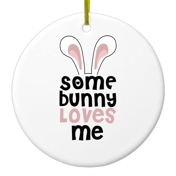 DistinctInk Hanging Ceramic Christmas Ornament - Rabbit - Gold String, 2-3/4 inch Diameter