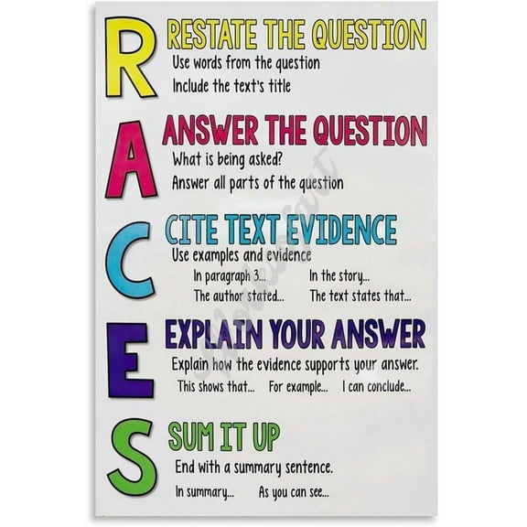 RACE Writing Strategies Poster English Classroom Poster Wall Art for Bedroom Living Room Decor Aesthetics Posters
