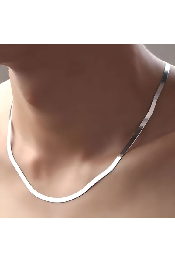 2026 New 925 Sterling Silver Flat Herringbone Chain Necklace Men'S and Women'S Flat Snake Chain Necklace Silk Flat High Polish Chain Necklace Hypoallergenic Exquisite Collar (20In)