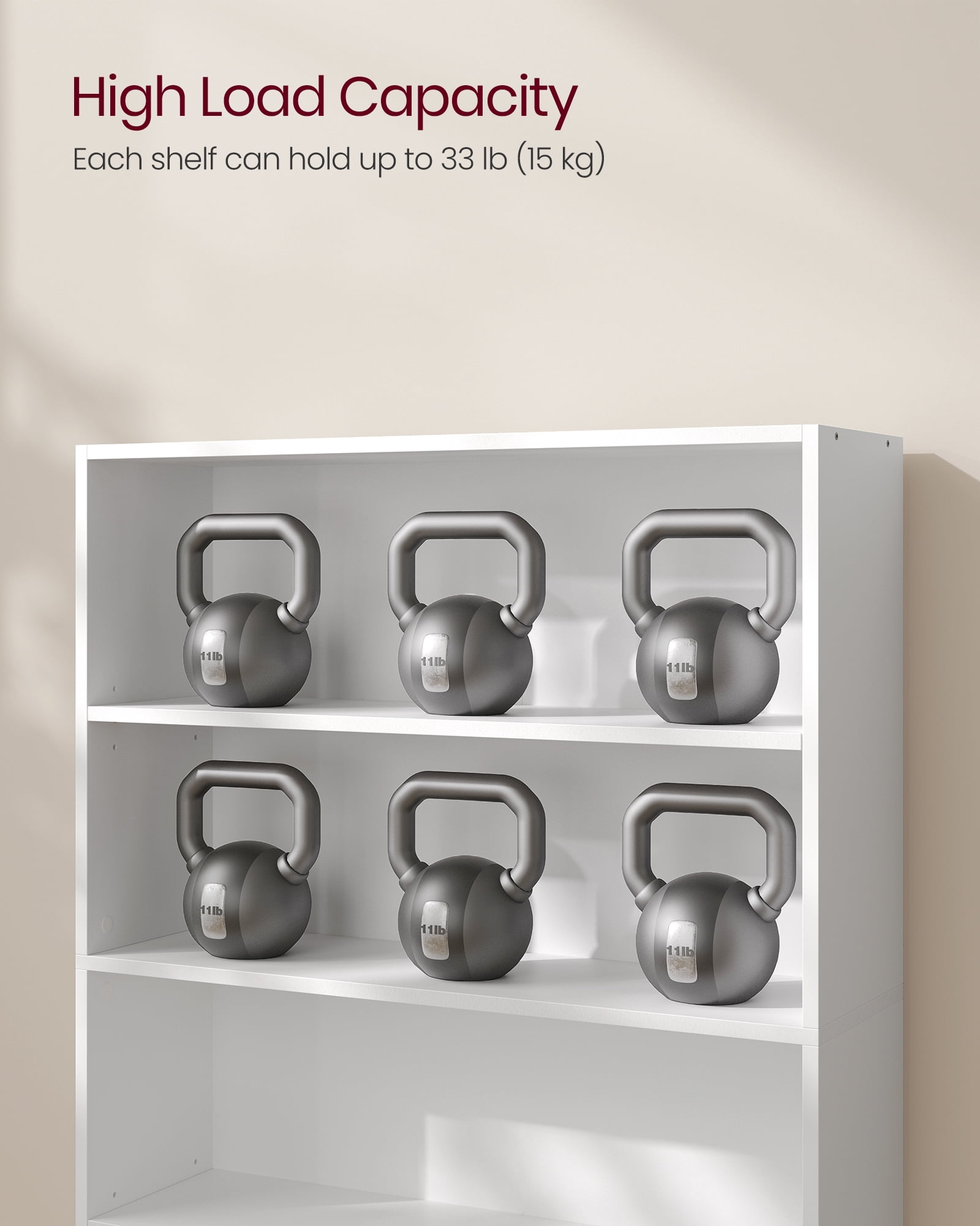 30 Inches Wide 5-Tier Open Bookshelf, Adjustable Storage Shelves, Floor Standing Bookcase in Cloud White