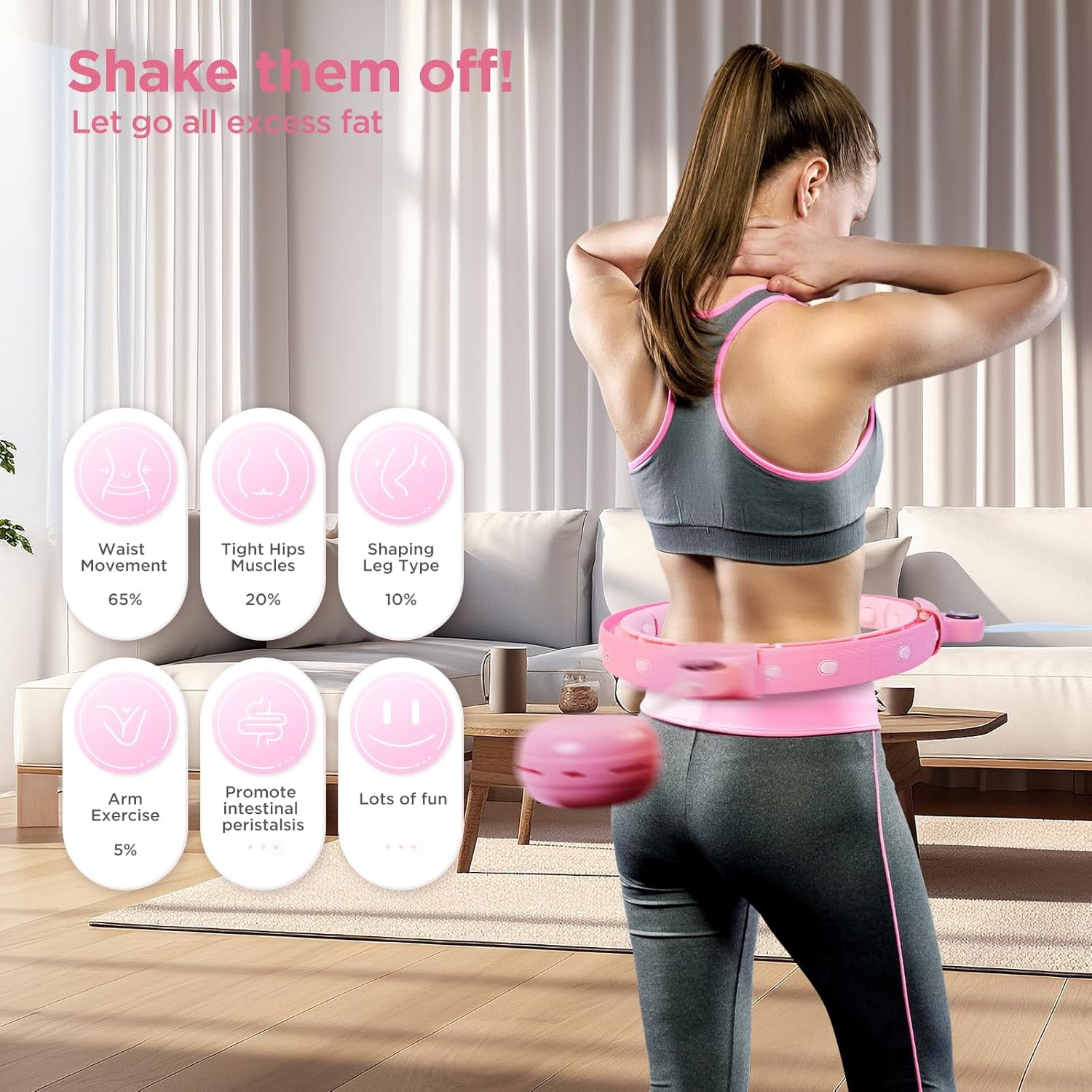Infinity Hoop for Adult Weight Loss, 2 in 1 Smart Fitness Hoop with Counter & Detachable Knots, Weighted Exercise Fit Hoop Suitable for Women and Kids, Pink