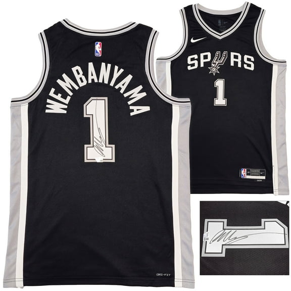 San Antonio Spurs Victor Wembanyama Autographed Black Nike Swingman Icon Edition Jersey Size 48 Fanatics Holo 229516
