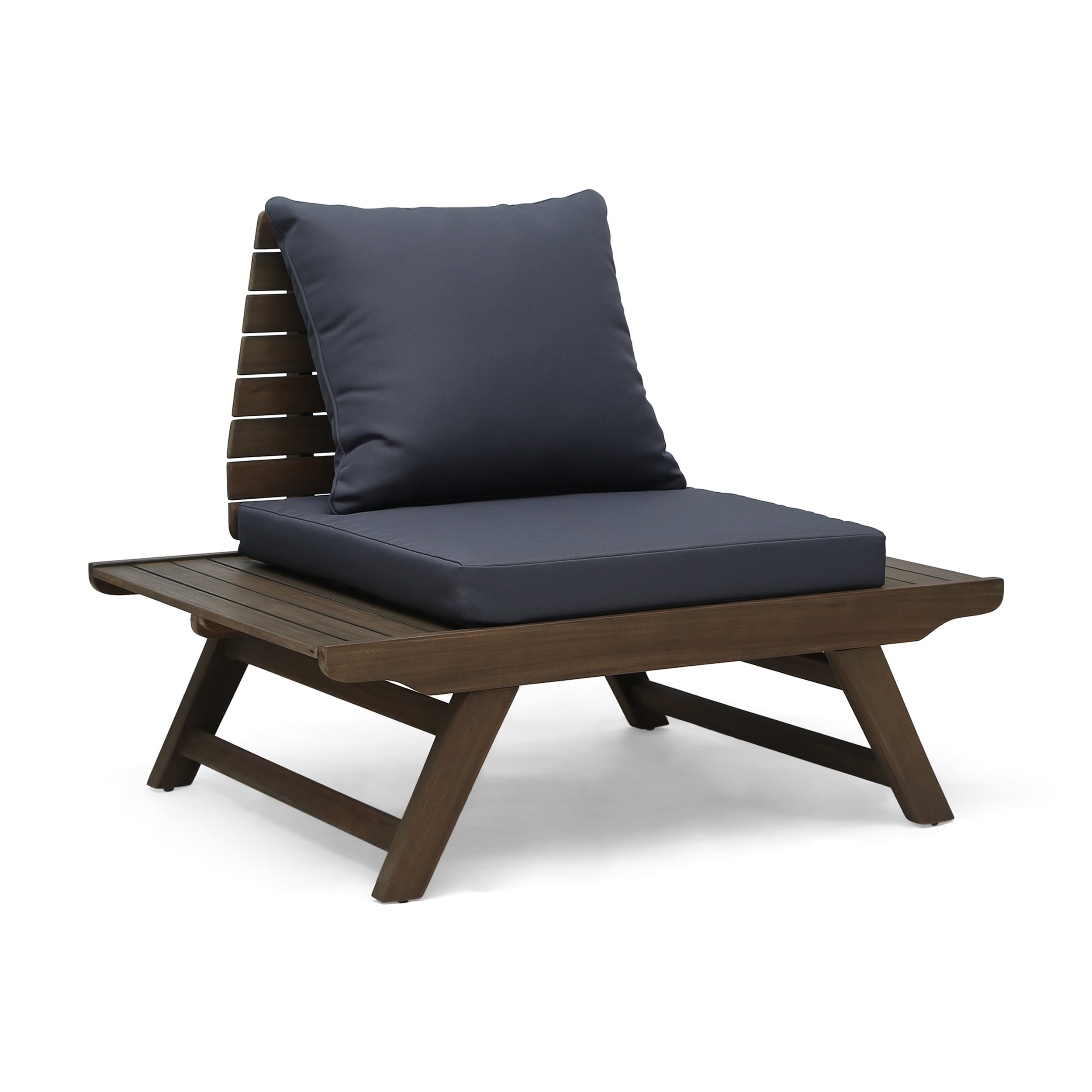 Outdoor Single Acacia Wood Club Chair, Leisure Relax Seat for Patio Garden, Dark Gray