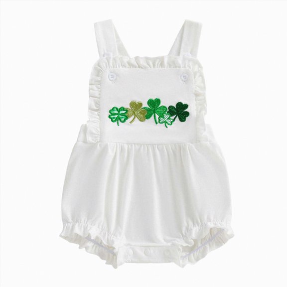 Leey-World Newborn Baby Girl St. Patrick's Day Outfit Lucky Clover Romper Overalls Shamrock Strap Bodysuit Irish Clothes|White,0-3 Months