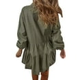 thumbnail image 4 of vdgthytj Women's Lapel Button Front Dress Long Sleeves Solid Color Mini Dress Tiered Ruffled Hem Short Dresses, 4 of 4