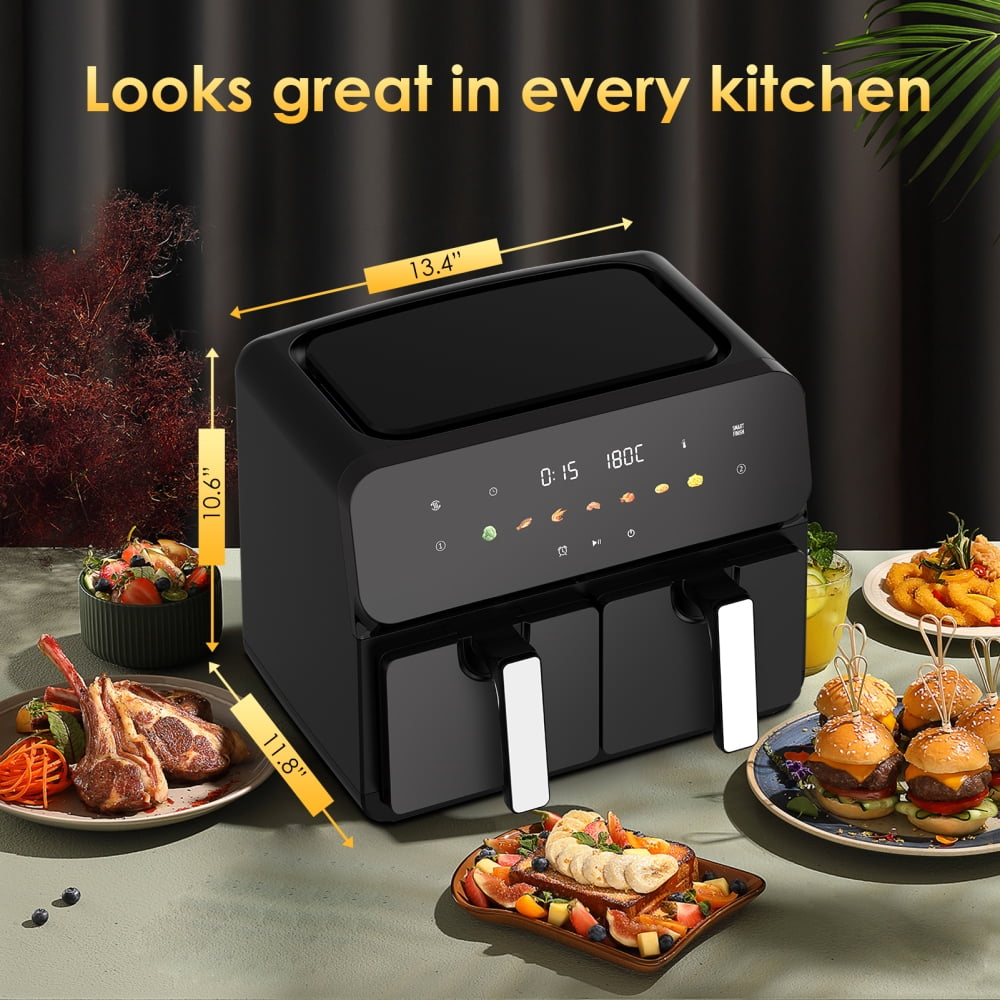 10QT Double Basket Air Fryer, 2×5QT Independent Baskets with SyncCook, 1700W High-Speed Digital Air Fryer for Large Family Meals