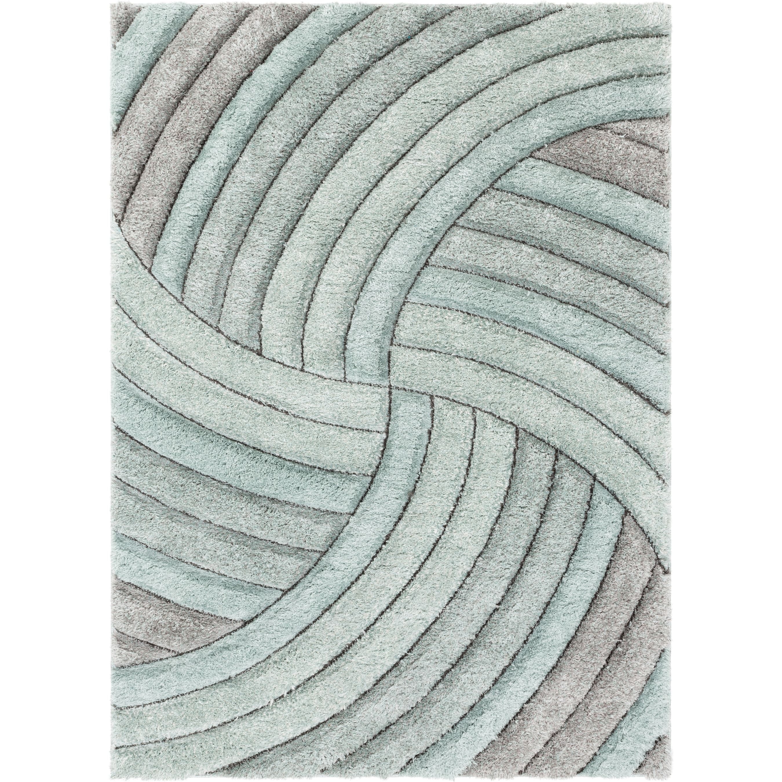 Well Woven Tilly Light Blue Geometric Stripes Thick Soft Plush 3D Textured Shag Area Rug 5x7 (5