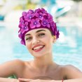 thumbnail image 2 of 2 PCS Mujeres Gorra de natación Cazas de natación florales Borra de baño elástica transpirable con flores Sombreros de baño de pétalos, 2 of 6