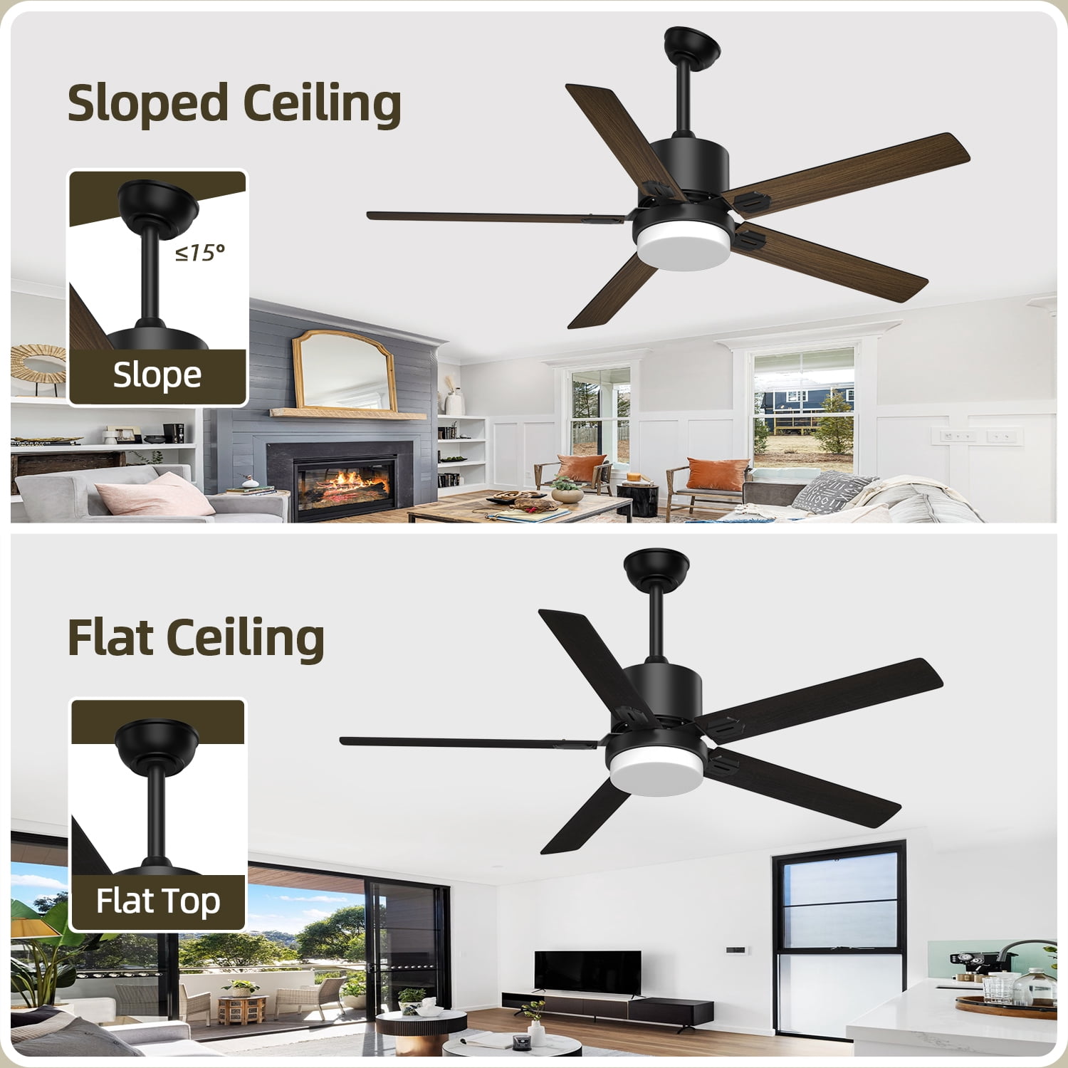 Xaujix Ceiling Fans with Lights and Remote Control, 60 inch Indoor Outdoor Ceiling Fan 6 Speed Silent Reversible Motor for Patio Farmhouse Bedroom Living Room