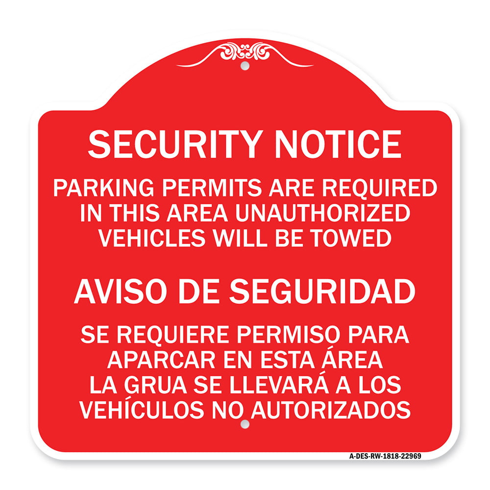 SignMission Designer Sign Se Requiere Permiso Para Aparcar Parking Permits Are Required in This Area Green & White 18 X 24 Aluminum Sign Unauthorized Vehicles Will Be Towed Aviso De Seguridad