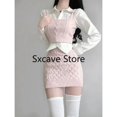 thumbnail image 4 of Trajes de punto elegantes para mujer, ropa de fiesta de estilo coreano, conjunto de 3 piezas, suéter, chaleco y minifalda para oficina, Otoño, 2023, 4 of 4