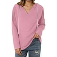 thumbnail image 2 of Plebaso Women's V Neck Hoodies Long Sleeve Casual Lightweight Pullover Drawstring Womens Sweatshirts, 2 of 7