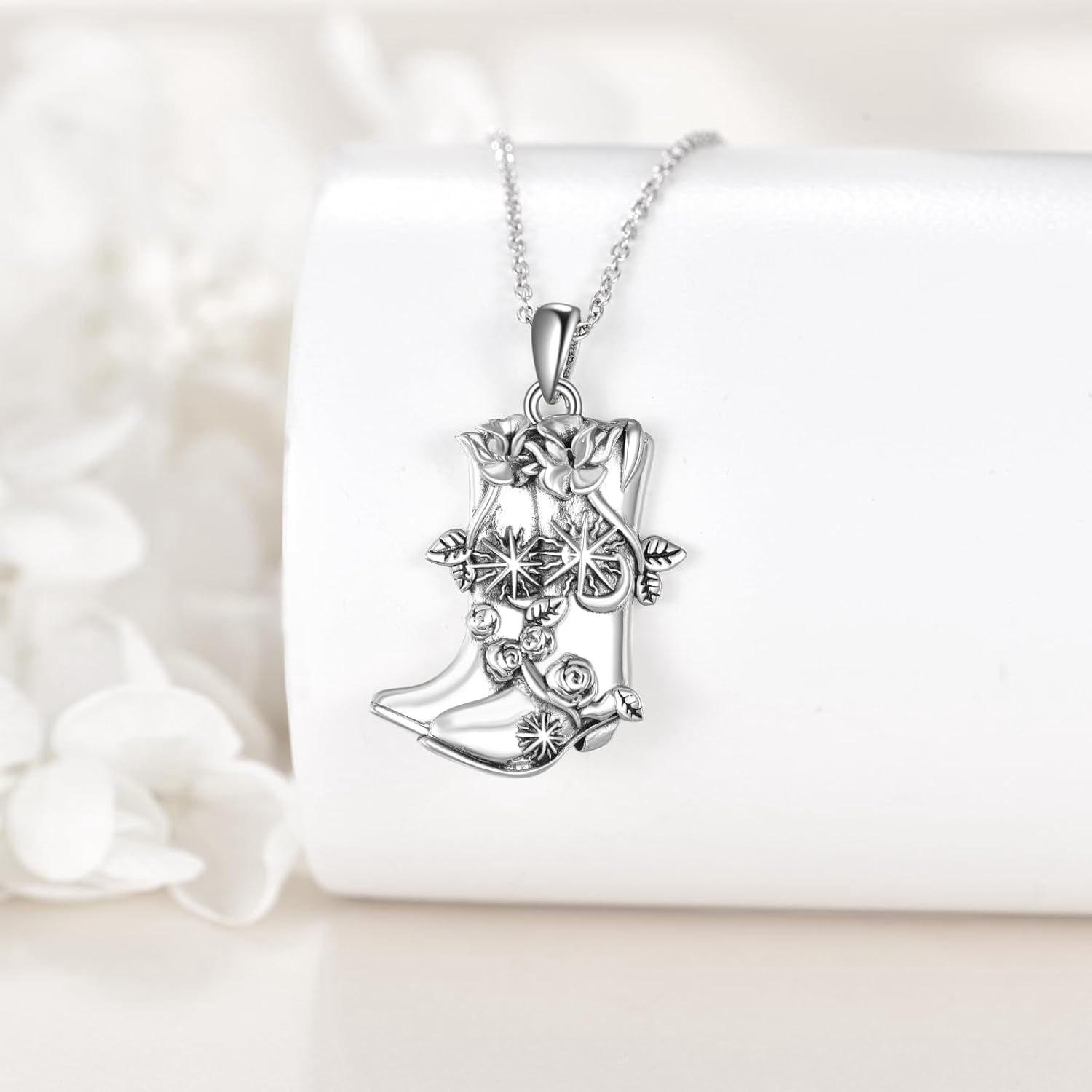 Cowboy Boot Necklace 925 Sterling Silver Western Cowgirl Pendant Necklaces Texas Boot Jewelry Wild West Country Equestrian Gift for Women Cowboys Horse Lover