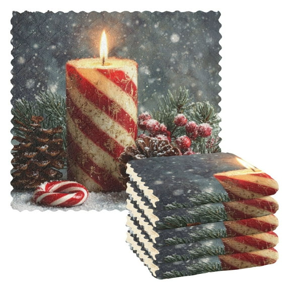 6 Pieces of Kitchen Towels 11x11Inch Kitchen Dish Cloths Kitchen Dish Towels Reuseable Cleaning Cloths Red Christmas Candle