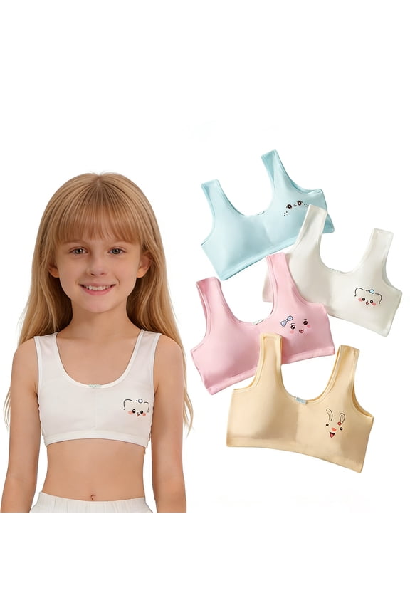 4 Pack Cotton Little Girls Training Bras for Teens with Removable Pads, Sports Bra for Kids 10-13 Tween Ideal for Cheerleading