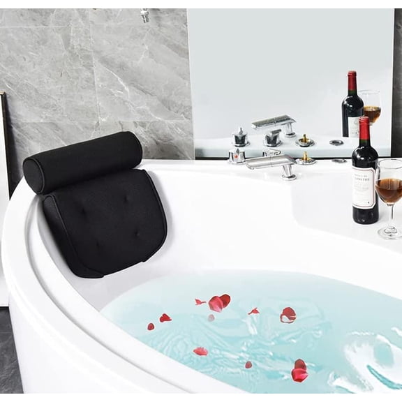 Bath Pillow Spa Bathtub Cushion Head,Neck,Shoulder and Back Support Rest with 4 Non-Slip Strong Suction Cups(Black)