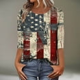 thumbnail image 2 of ZQUUVOU Women's 3/4 Sleeve T-Shirt Casual American Flag Patriotic Print Button Crew Neck 4th of July Relaxed T Shirt Tops Blue, 2 of 5