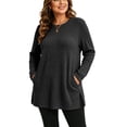 thumbnail image 6 of Plus Size Women's Tunic Tops Ribbed Knit Crewneck Long Sleeve Side Split Fall Soft Brushed Stretchy Relaxed Sweater XL-5XL, 6 of 7