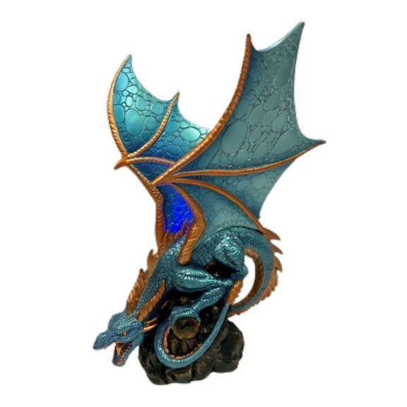 The Bradford Exchange Ancient Mysteries Dragon Sculpture Collection Issue #10: Cobalt Sentinal Handcrafted Fantasy Dragons with Illuminated LED Lights High Fantasy Decor with Faux Jewels 11-inches