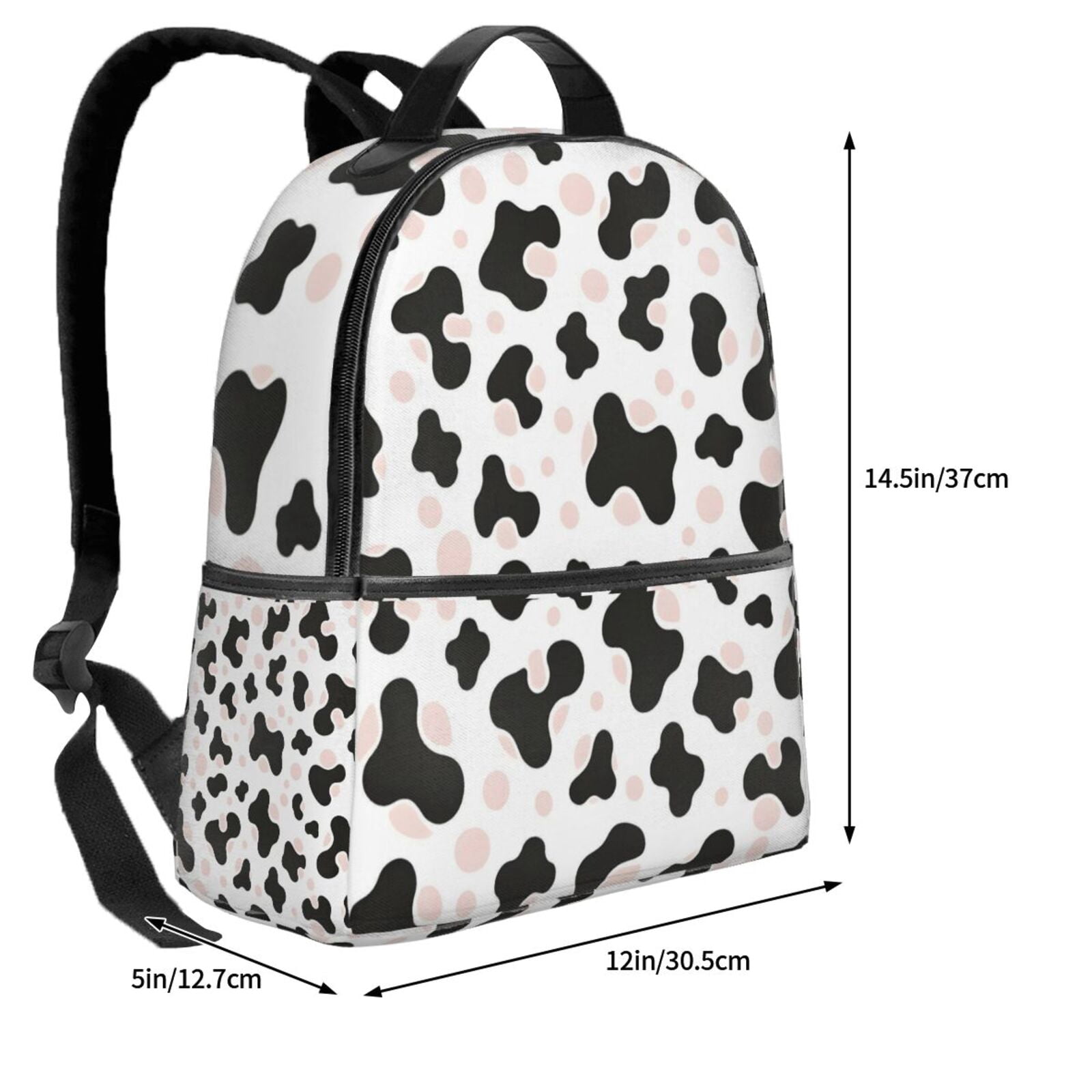 Lightweight Backpack With Adjustable Shoulder Strap Empty Bag Upright 12×14.5in For Weekend Holiday Travel Hiking Simple Cow-Print Pattern1_1
