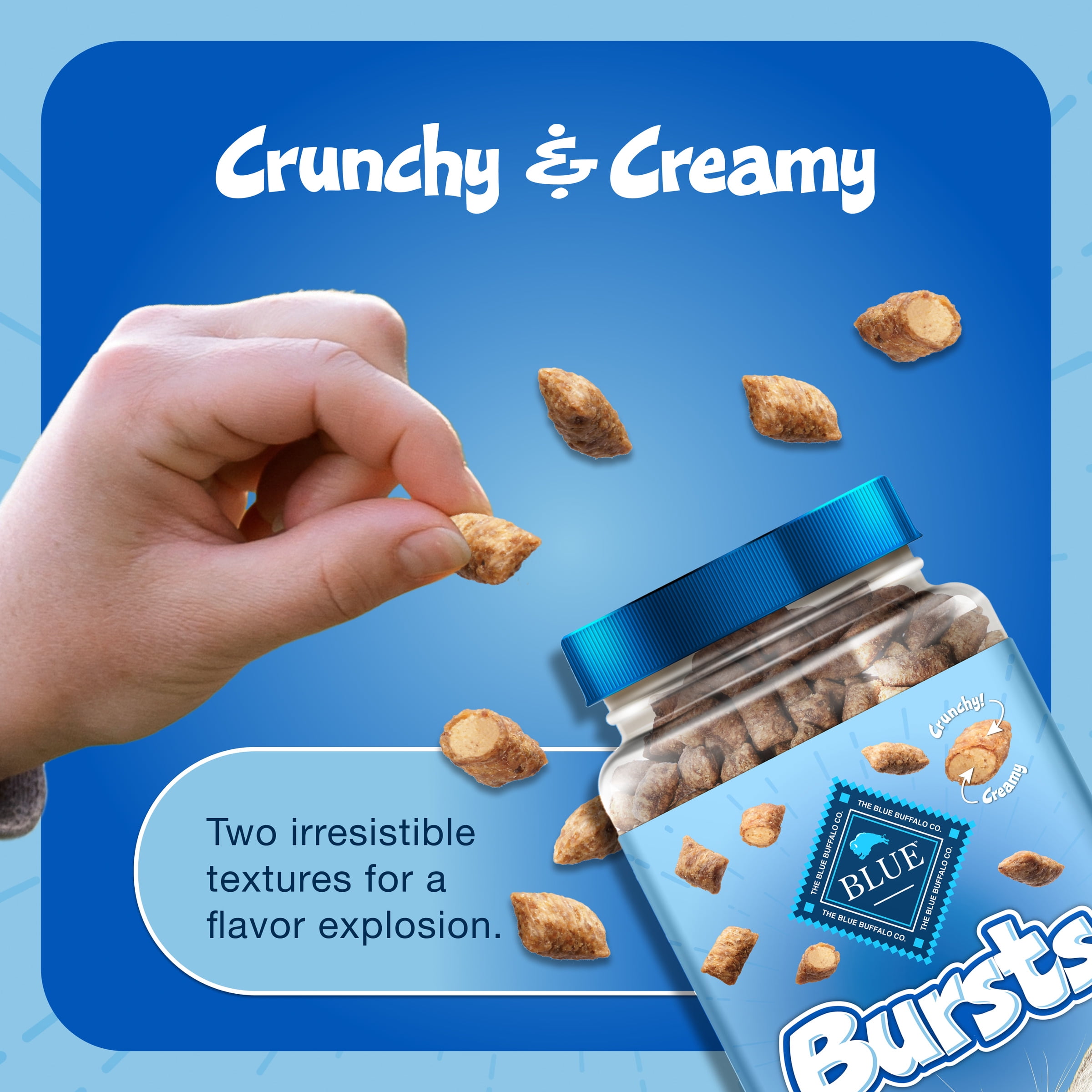 (6 pack) Blue Buffalo Bursts Crunchy & Creamy Cat Treats, Great for Training Chicken, 2-oz Bag