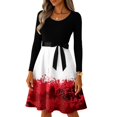 thumbnail image 4 of Women's Halloween Dress Candy Witch Hat Crew Neck Hepburn Cocktail Retro Dress Long Sleeve 1950s Classic Cute Tea Length Dress with Belt L, 4 of 7