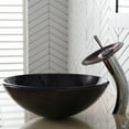 thumbnail image 2 of KRAUS Copper Brown Glass Bathroom Vessel Sink and Waterfall Faucet Combo Set with Matching Disk and Pop-Up Drain, Chrome Finish, 2 of 8