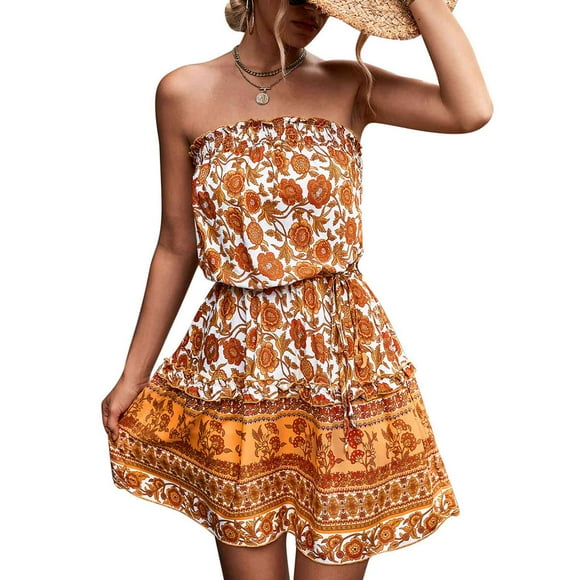 Vestido corto con estampado floral para mujer Nikou naranja L