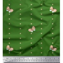 Soimoi Green Heavy Satin Fabric Dot & Honey Bee Insect Decor Fabric Printed Yard 54 Inch Wide