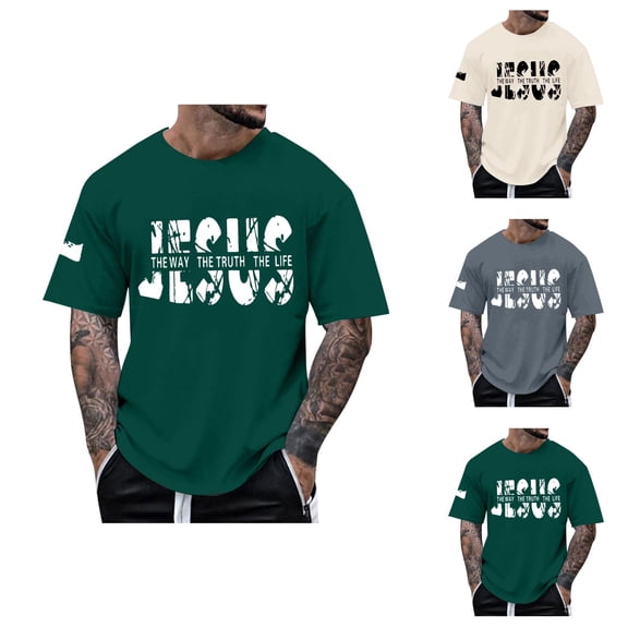 Christian T Shirts for Men 2026 Summer Casual Short Sleeve Crewneck Jesus The Way The Truth The Life Graphic Tees