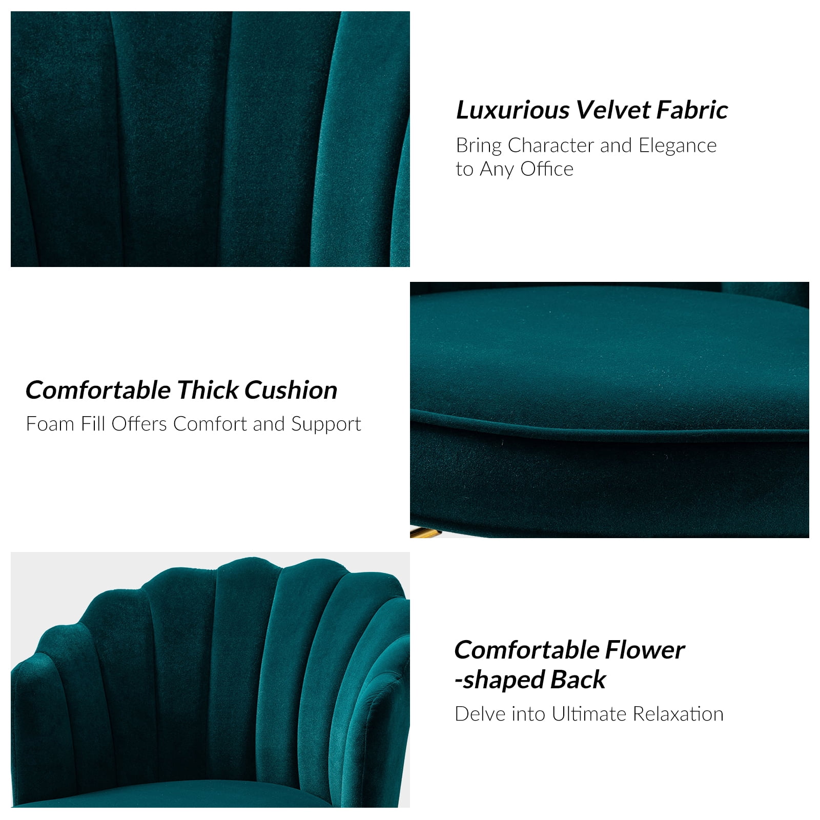 Makeup Vanity Chair Velvet Upholstered Office Task Desk Chairs Swivel Adjustable Teal
