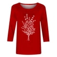 thumbnail image 4 of HKEJIAOI Chandail à Col Rond pour Femmes, Manches 3/4, T-Shirts Graphiques Mignons avec Fleurs, Décontracté, Été, Rouge G, 4 of 4