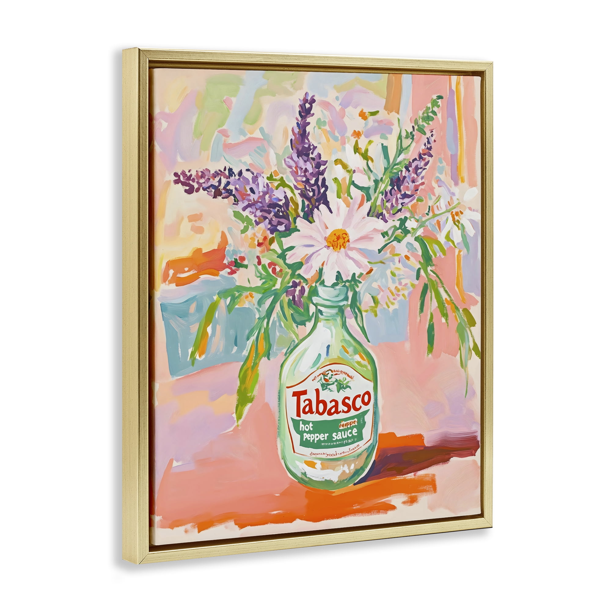 Stupell Industries Hot Sauce Bottle Bouquet Gold Framed Floater Canvas Wall Art, design by The Prints Vibe