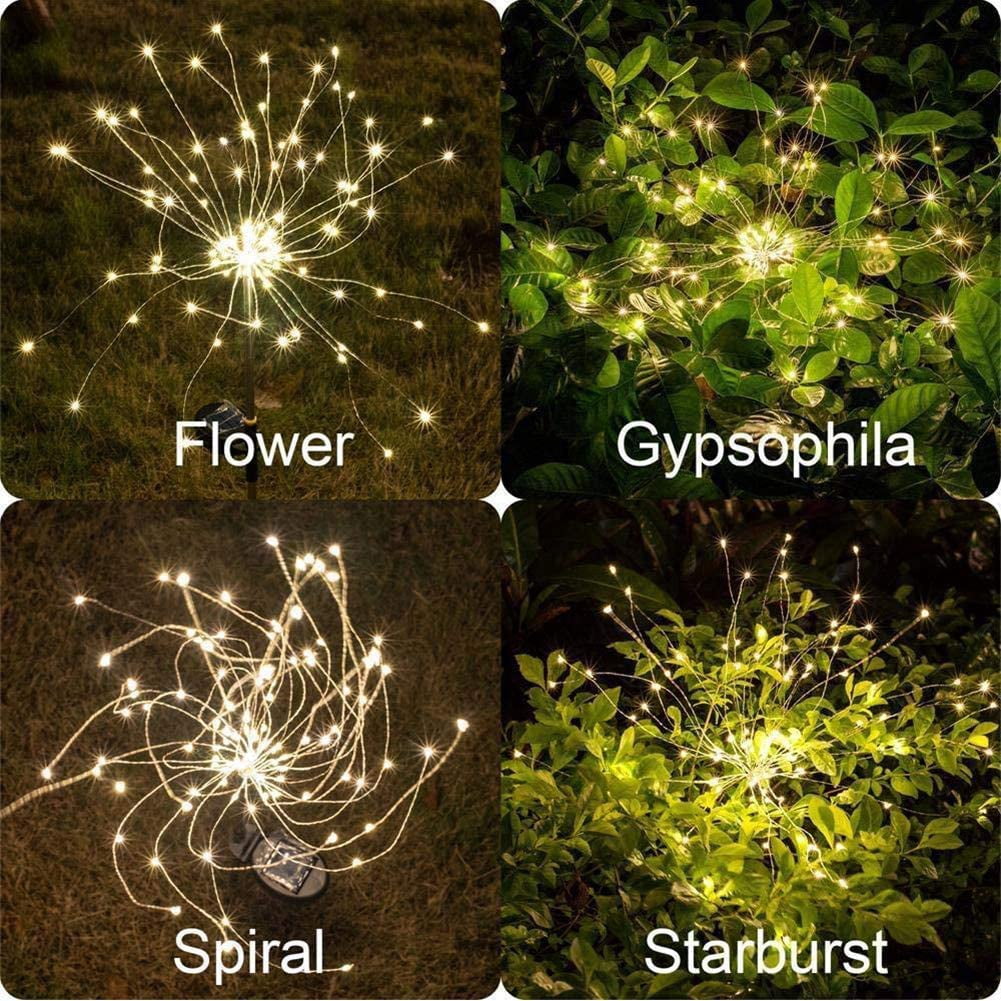 Solar Garden Lights Solar Firework Lights 120 LED 2 Pack, Waterproof Solar Lights Outdoor Garden Fairy for Outside Landscape, Yard Decor, Lawn, Patio, Christmas Decoration Parties (Warm White)