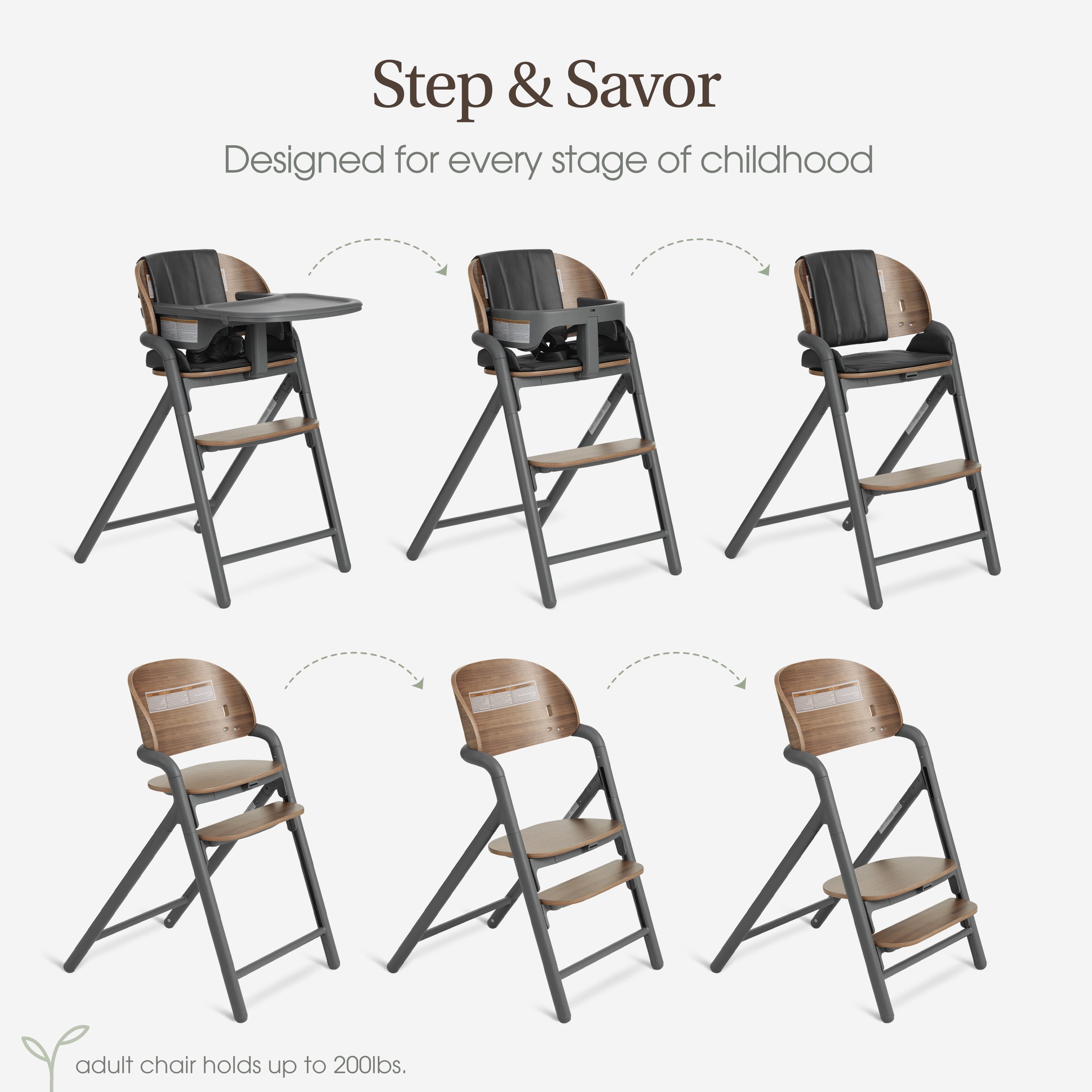Evolur Step and Savor Convertible High Chair​, Walnut Gray