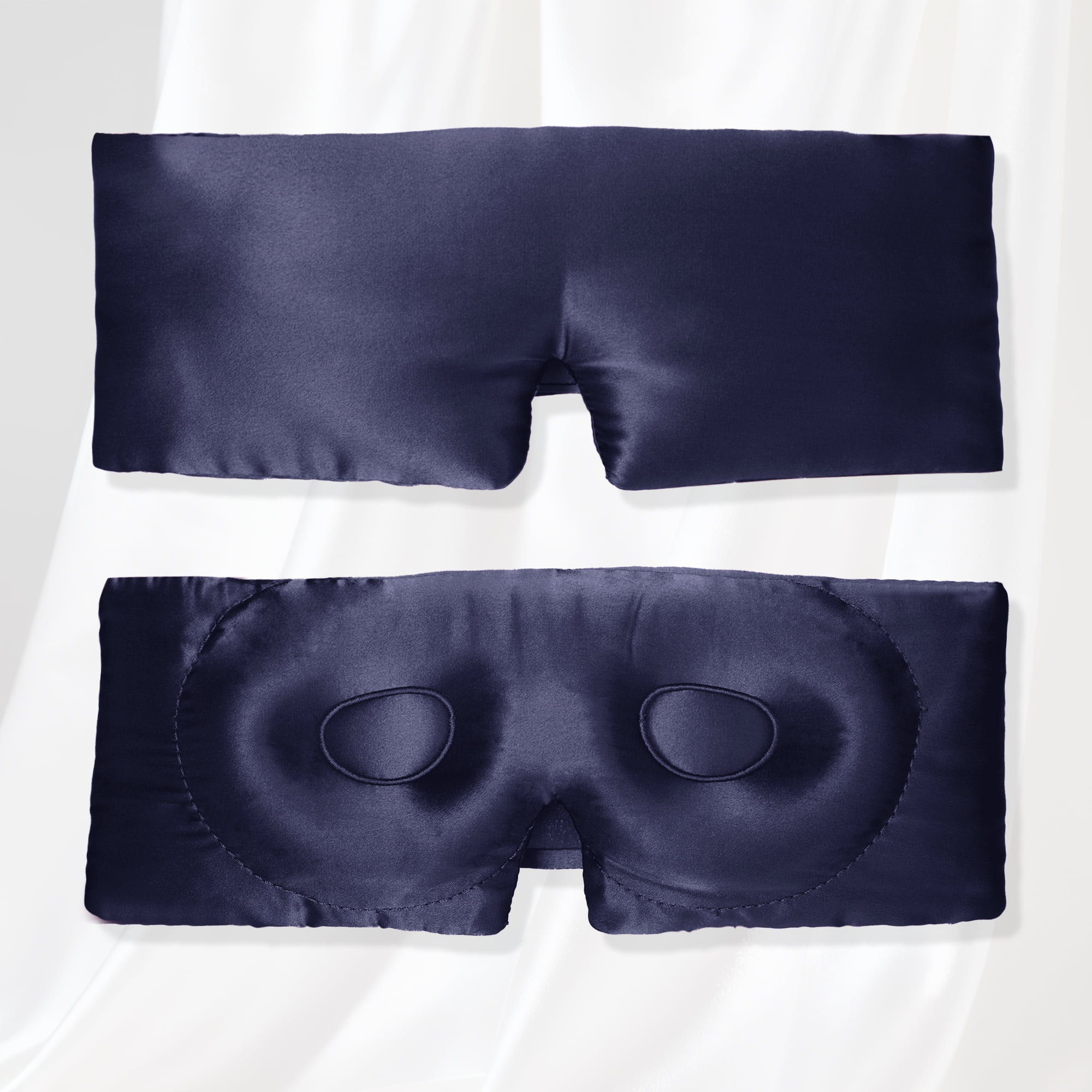 Unique Bargains 22 Momme Pure Silk Sleep Mask with Travel Pouch 3D Contour Adjustable Blindfold for Side Sleepers Eyelash Protecting for Natural Lashes & Extensions Navy Blue