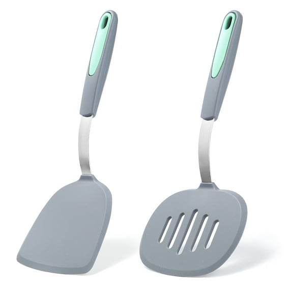 To encounter 2 Pieces Silicone Spatula set, BPA Free Turner Spatulas, Heat Resistant Silicone Cooking Flipper for Eggs, Fish, Pancakes, Light Grey