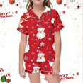 thumbnail image 2 of Youmylove Christmas Pajamas For Children Casual Printed Short Sleeve Button Down Shirt Top Shorts Pajamas Set Cute Soft Nighty For Teens, 2 of 4