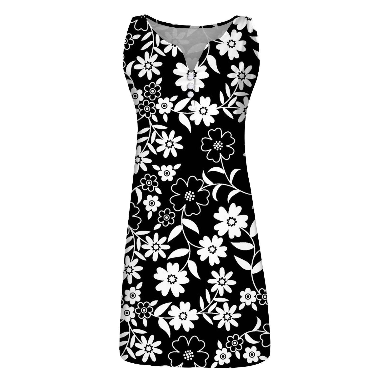 SXAURA Women's Tank Dress with Stylish Black and White Floral Print ...