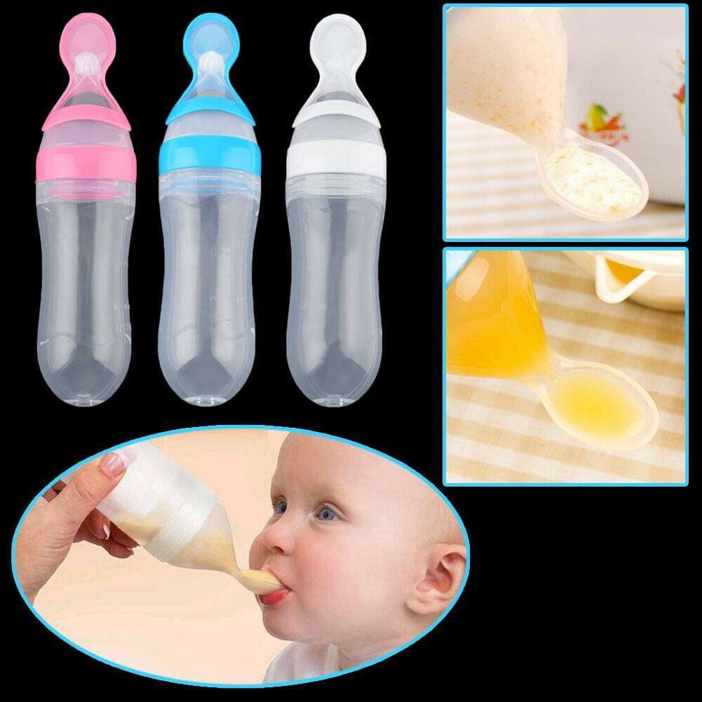 3 X Silicone Baby Feeding With Spoon Feeder Food Rice Cereal Bottle LF 