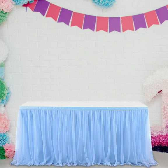 Tulle Table Skirt High-End Gold-Rimmed Mesh Birthday Wedding Party Decoration 12 Foot Tablecloth