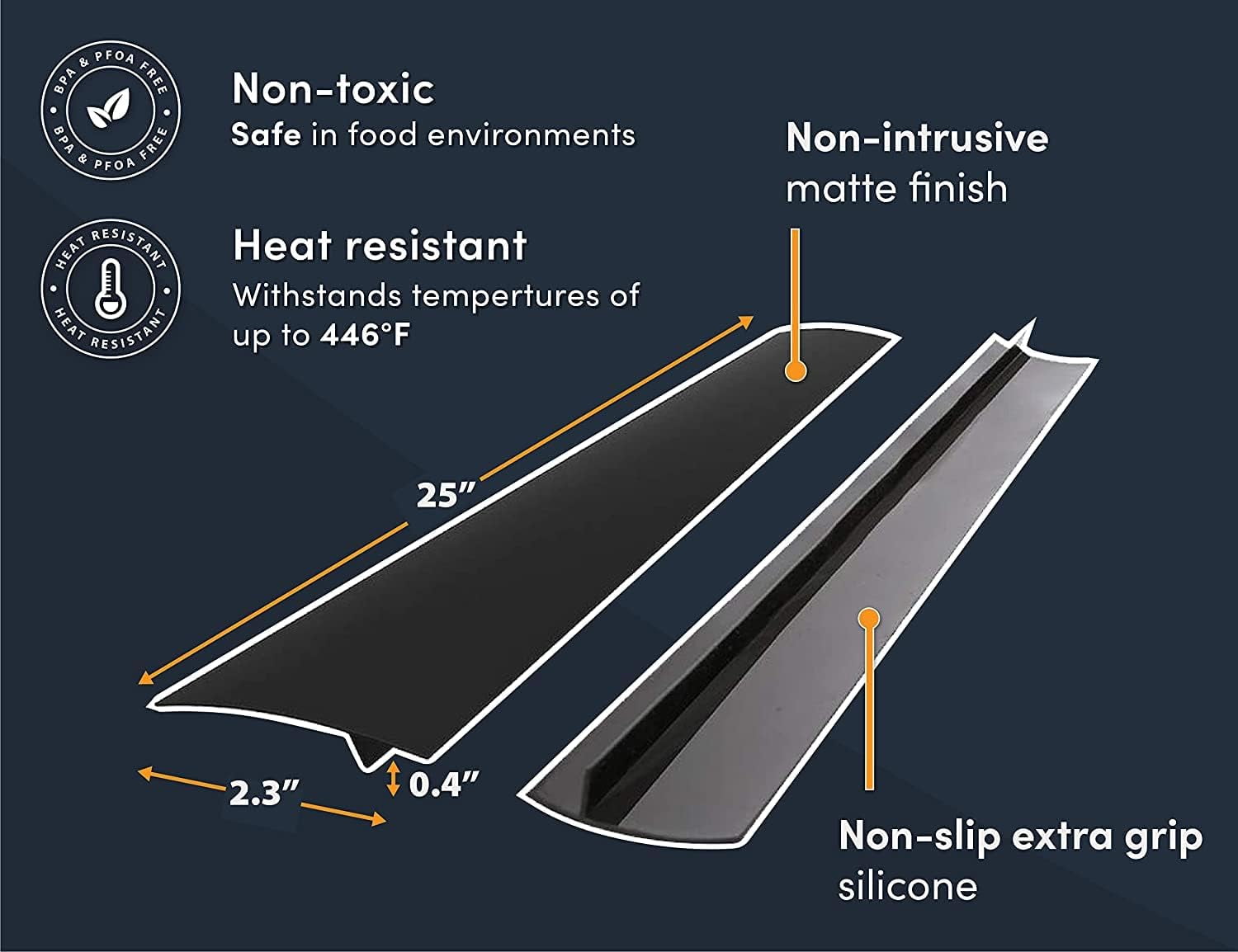 25 Inches Linda’s Essentials Silicone Stove Gap Covers 2 Pack - Heat Resistant Stove Gap Filler - Non-Slip Gap Covers Between Stove and Counter - Easy to Clean Stove Gap Guard